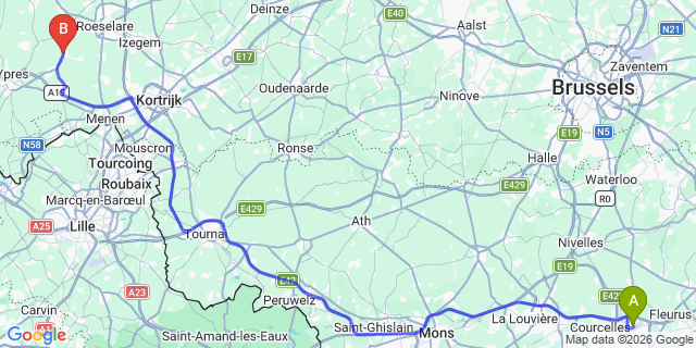 Map: Charleroi Airport Brussels South (CRL) to Loos