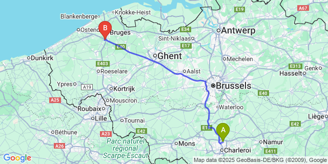 Map: Charleroi Airport Brussels South (CRL) to Loppem