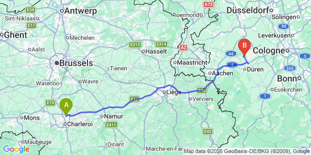 Map: Charleroi Airport Brussels South (CRL) to Lunéville