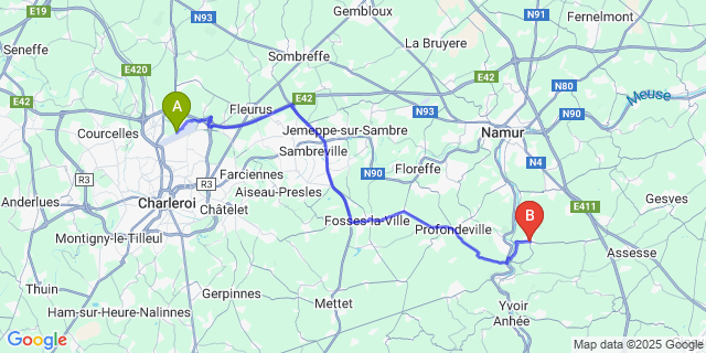 Map: Charleroi Airport Brussels South (CRL) to Lustin