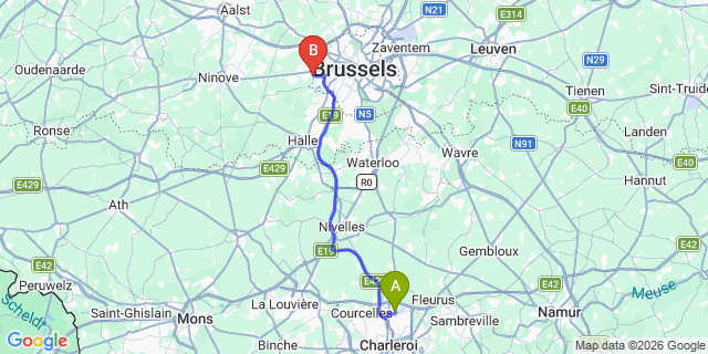 Map: Charleroi Airport Brussels South (CRL) to Maassluis
