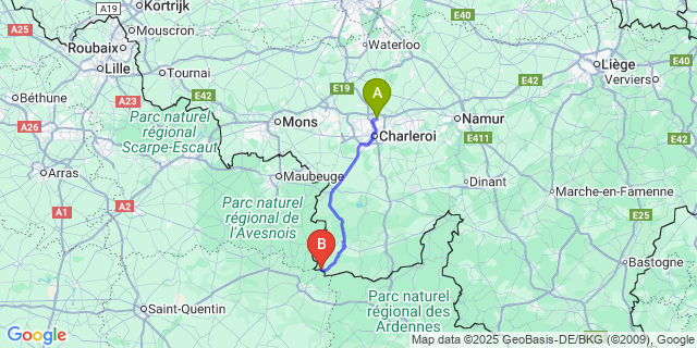 Map: Charleroi Airport Brussels South (CRL) to Macquenoise