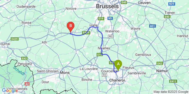 Map: Charleroi Airport Brussels South (CRL) to Marcq