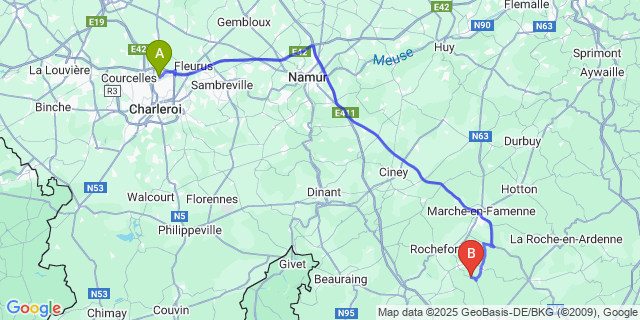 Map: Charleroi Airport Brussels South (CRL) to Masbourg