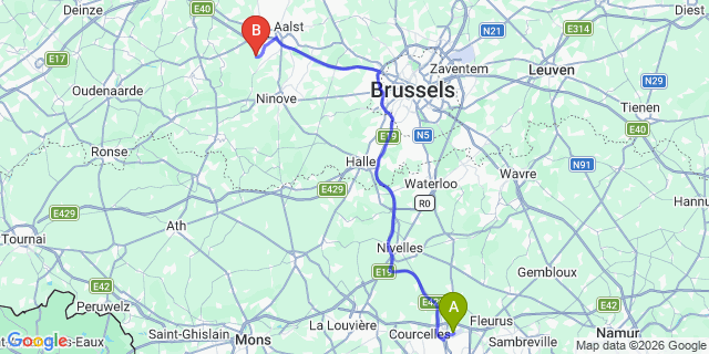 Map: Charleroi Airport Brussels South (CRL) to Maubeuge