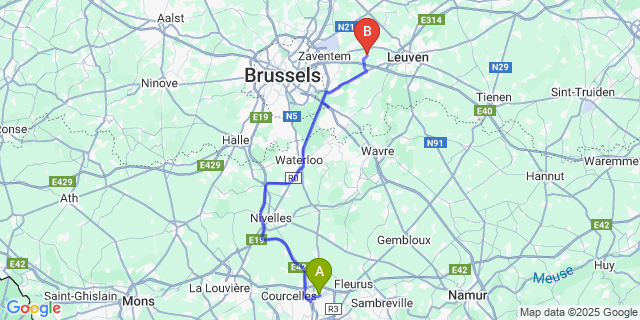 Map: Charleroi Airport Brussels South (CRL) to Meerbeek