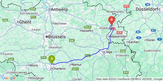 Map: Charleroi Airport Brussels South (CRL) to Meeswijk