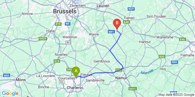 Map: Charleroi Airport Brussels South (CRL) to Melin