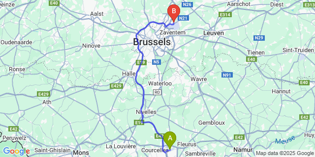 Map: Charleroi Airport Brussels South (CRL) to Melsbroek