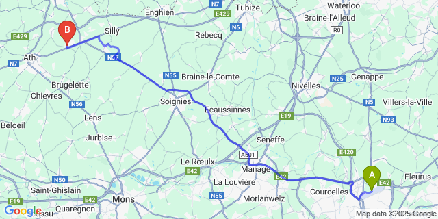 Map: Charleroi Airport Brussels South (CRL) to Meslin-l’Évêque
