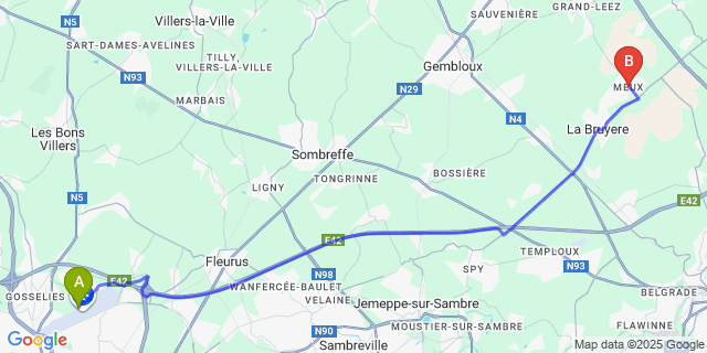 Map: Charleroi Airport Brussels South (CRL) to Meux
