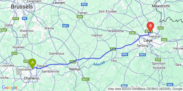 Map: Charleroi Airport Brussels South (CRL) to Milmort