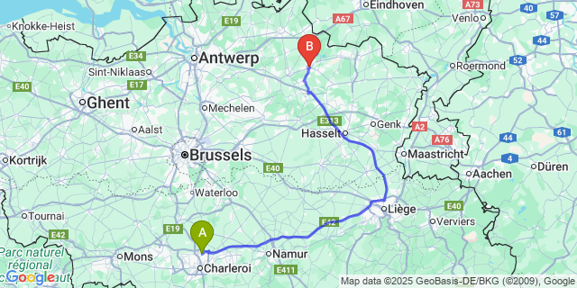 Map: Charleroi Airport Brussels South (CRL) to Mol