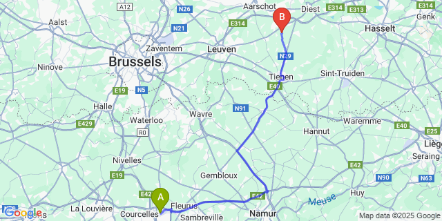 Map: Charleroi Airport Brussels South (CRL) to Molenbeek-Wersbeek