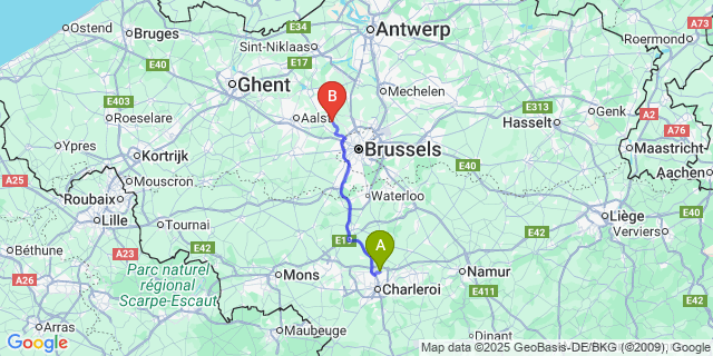 Map: Charleroi Airport Brussels South (CRL) to Mollem