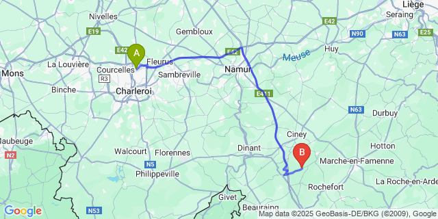 Map: Charleroi Airport Brussels South (CRL) to Mont-Gauthier