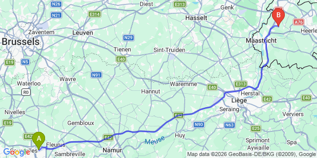 Map: Charleroi Airport Brussels South (CRL) to Mont-Saint-Martin