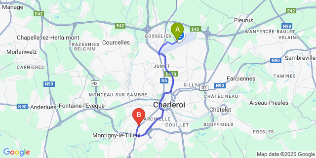 Map: Charleroi Airport Brussels South (CRL) to Mont-Sur-Marchienne