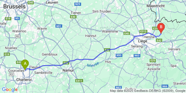 Map: Charleroi Airport Brussels South (CRL) to Mortier