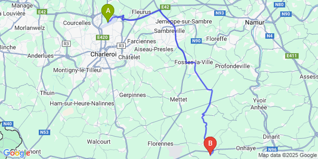 Map: Charleroi Airport Brussels South (CRL) to Morville