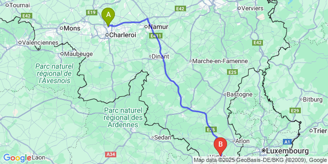 Map: Charleroi Airport Brussels South (CRL) to Mussy-La-Ville