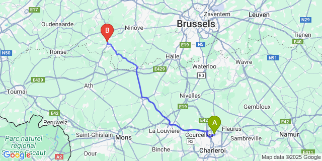 Map: Charleroi Airport Brussels South (CRL) to Nederboelare