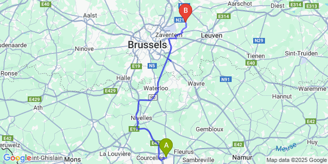 Map: Charleroi Airport Brussels South (CRL) to Nederokkerzeel