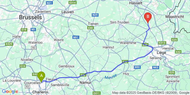 Map: Charleroi Airport Brussels South (CRL) to Neerrepen