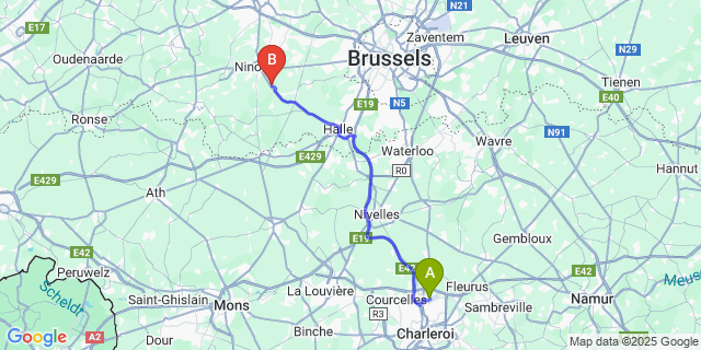 Map: Charleroi Airport Brussels South (CRL) to Neigem