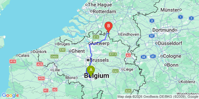 Map: Charleroi Airport Brussels South (CRL) to Nieuwegein