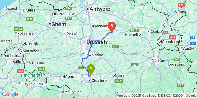 Map: Charleroi Airport Brussels South (CRL) to Nieuwrode
