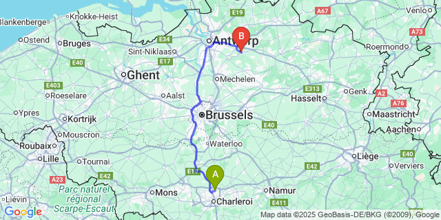 Map: Charleroi Airport Brussels South (CRL) to Nijlen