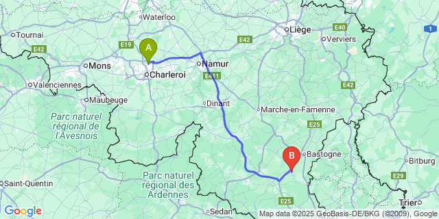 Map: Charleroi Airport Brussels South (CRL) to Nives