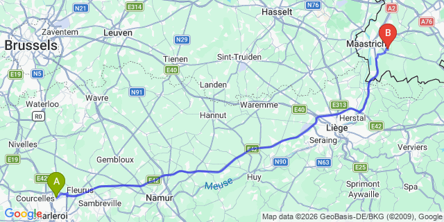 Map: Charleroi Airport Brussels South (CRL) to Nunspeet