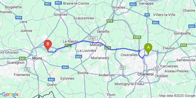 Map: Charleroi Airport Brussels South (CRL) to Obourg