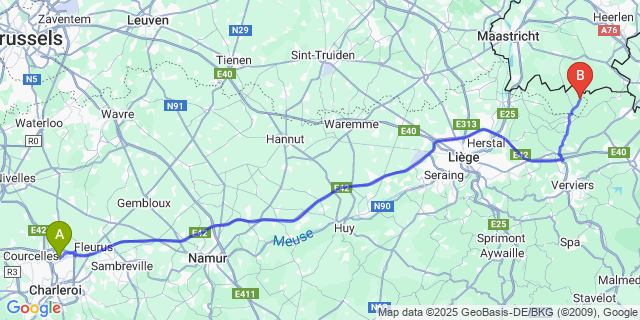 Map: Charleroi Airport Brussels South (CRL) to Obsinnich
