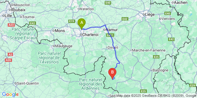 Map: Charleroi Airport Brussels South (CRL) to Oizy