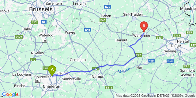 Map: Charleroi Airport Brussels South (CRL) to Oleye