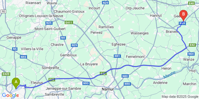 Map: Charleroi Airport Brussels South (CRL) to Omal