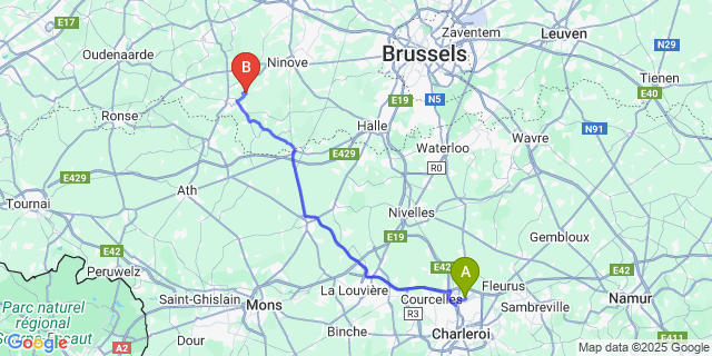 Map: Charleroi Airport Brussels South (CRL) to Onkerzele
