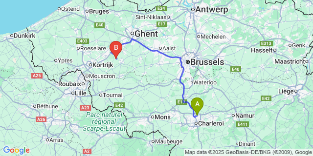 Map: Charleroi Airport Brussels South (CRL) to Ooike