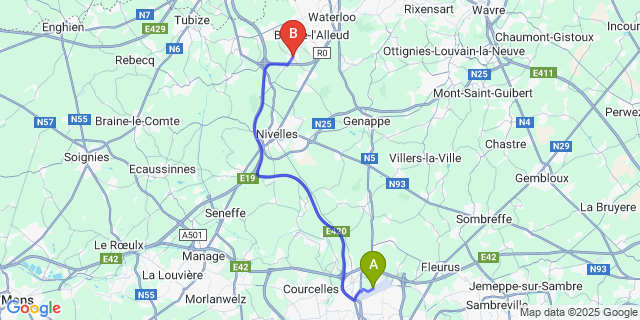 Map: Charleroi Airport Brussels South (CRL) to Ophain-Bois-Seigneur-Isaac