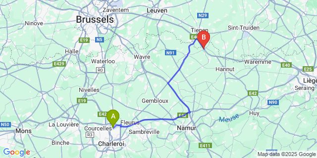 Map: Charleroi Airport Brussels South (CRL) to Opheylissem