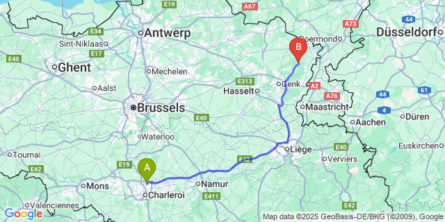 Map: Charleroi Airport Brussels South (CRL) to Opoeteren