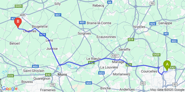 Map: Charleroi Airport Brussels South (CRL) to Ormeignies