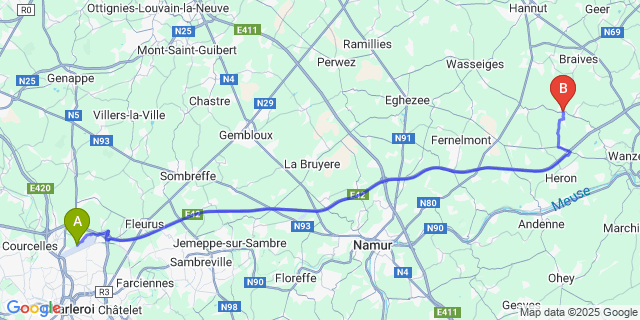 Map: Charleroi Airport Brussels South (CRL) to Oteppe