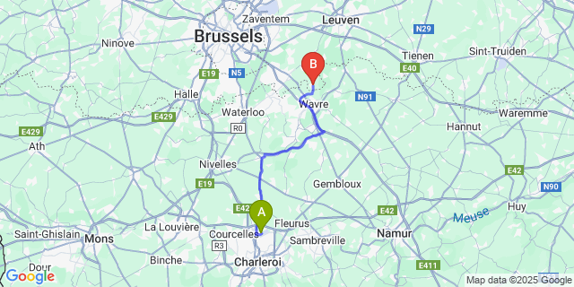 Map: Charleroi Airport Brussels South (CRL) to Ottenburg