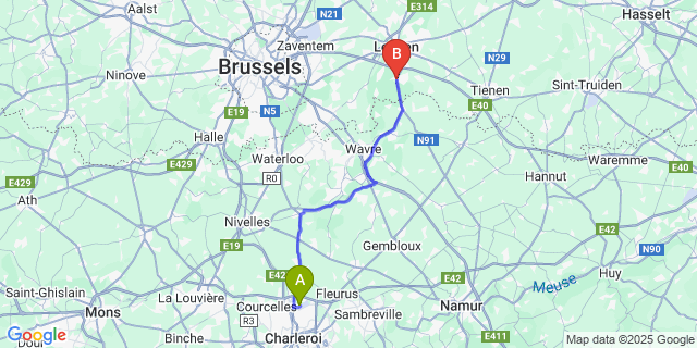 Map: Charleroi Airport Brussels South (CRL) to Oud-Heverlee