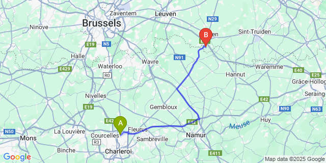 Map: Charleroi Airport Brussels South (CRL) to Outgaarden