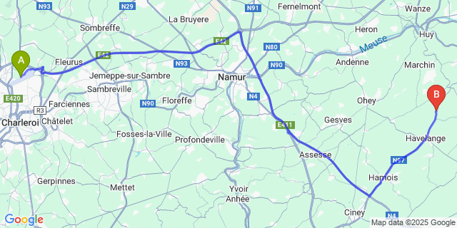 Map: Charleroi Airport Brussels South (CRL) to Pailhe